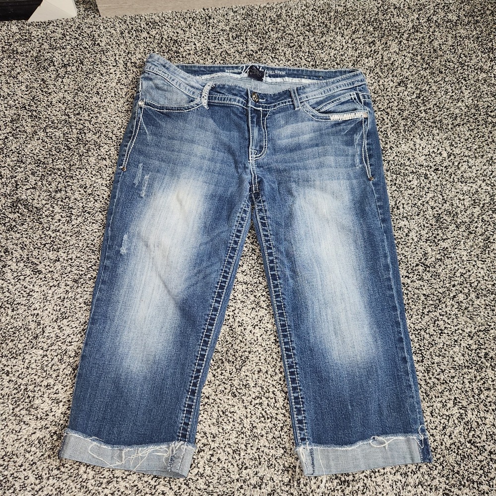 Vtg Y2K Vanity Dakota Capri Jeans Angel Wings Womens Size 30,mid Rise Rolled Hem